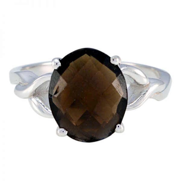 prave gemstones ovalni pregledovalnik dimni kvarčni prstan 